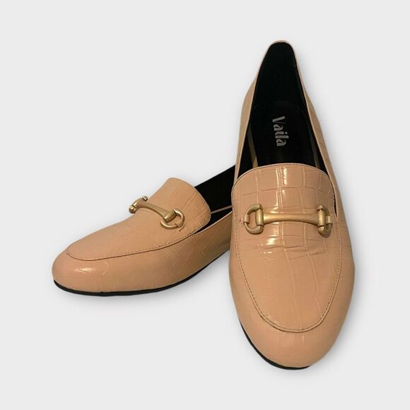 Vaila Reese Crocodile Texture Loafers Creamer Sz 10 Office Elegance - Picture 2 of 14